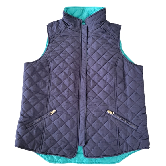 Tracy Negoshian Amelia Vest Reversible Quilted Navy / Turquoise Womens Medium - Picture 1 of 10